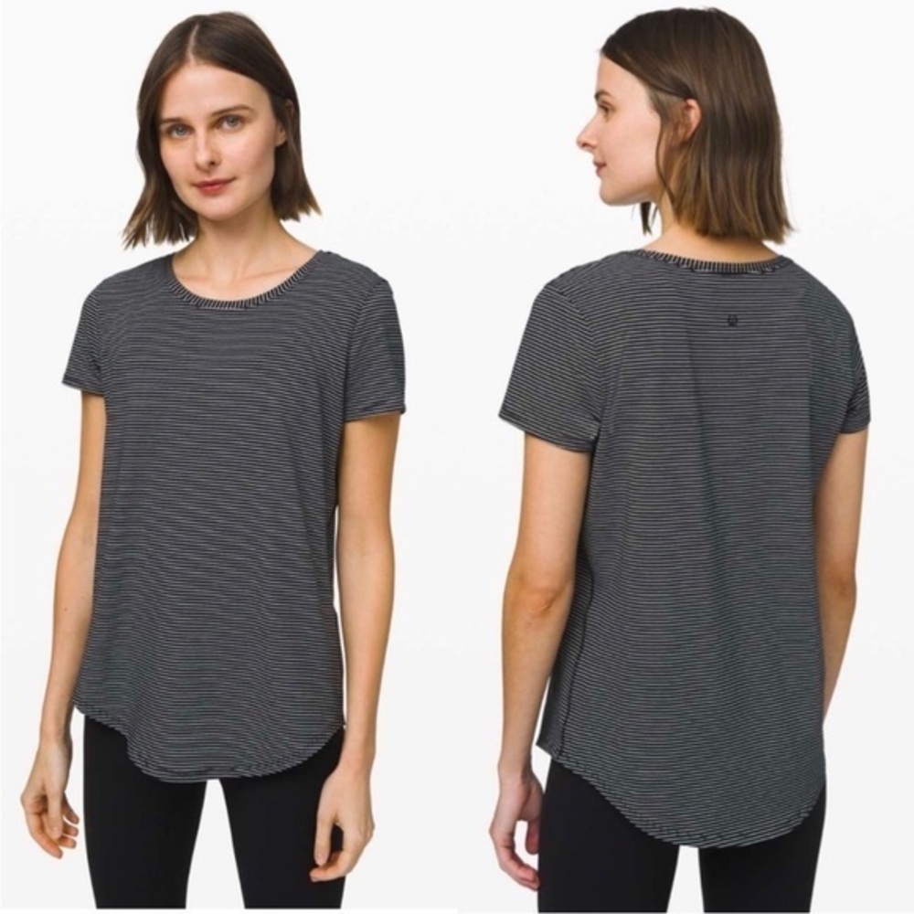 Lululemon Athletica Love Crew Tee Top T-shirt Curved Hem Pima Cotton Navy Blue - Picture 1 of 12